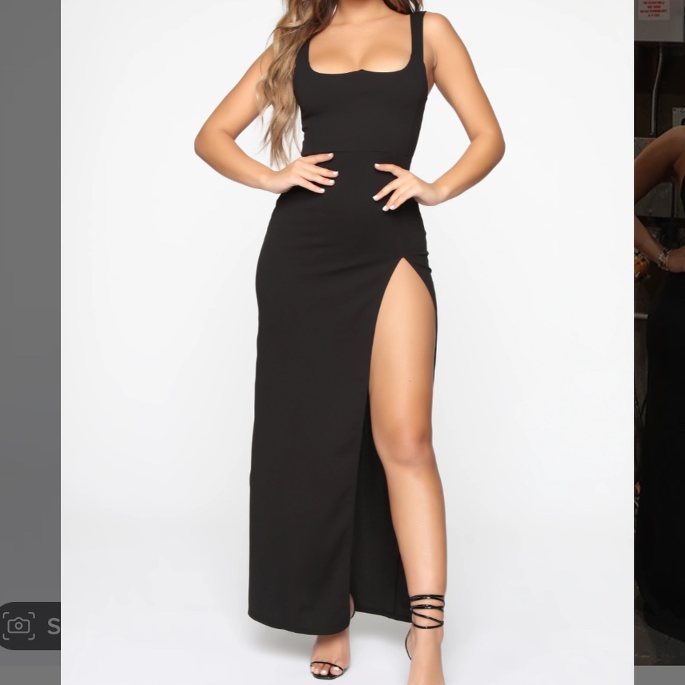 New York Gala Slit Maxi Dress - Black SMALL